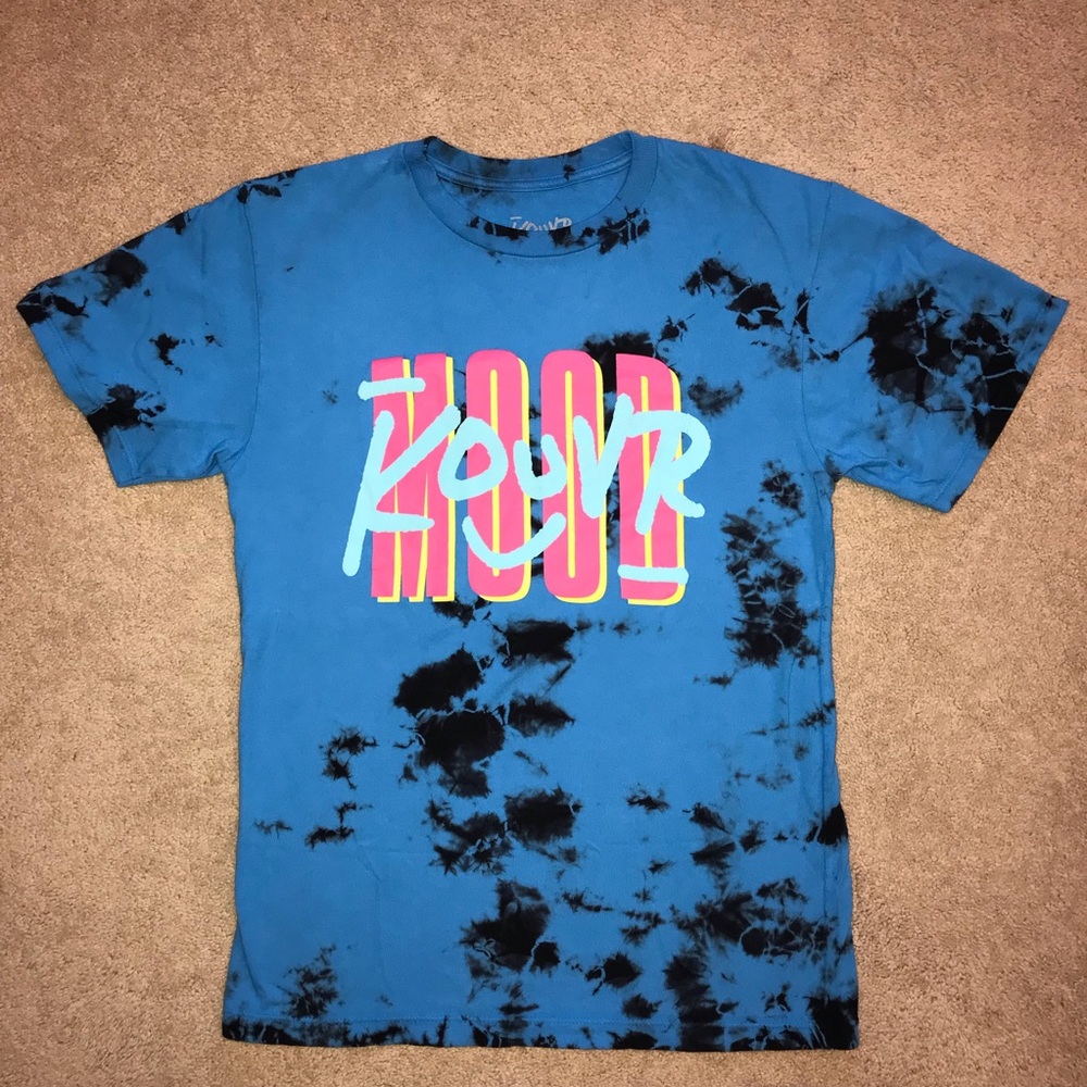 Kouvr by Safety Pin Retro Tie Dye Mood T Shirt Mens Small Blue Graffiti Art
